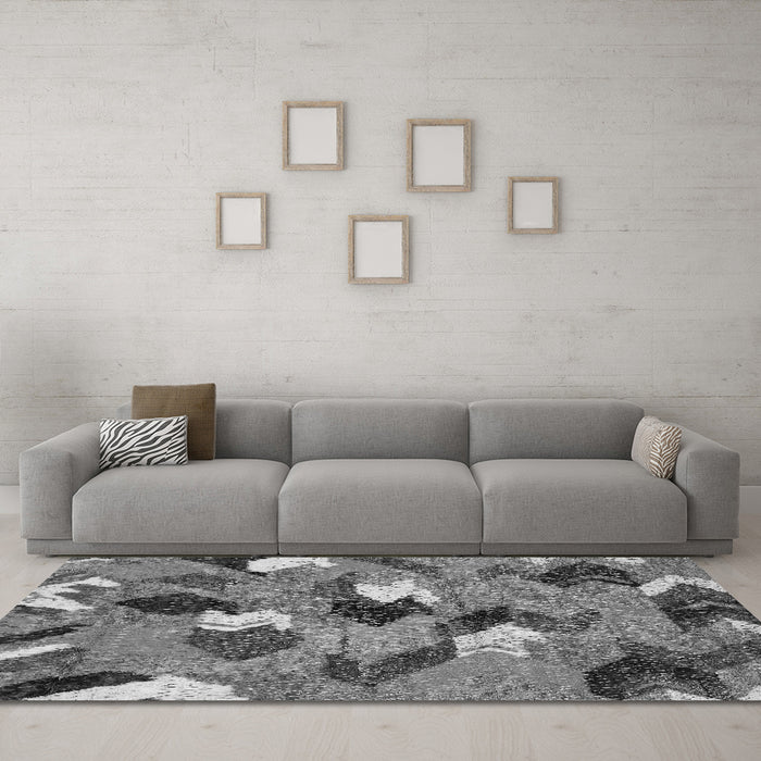 Machine Washable Abstract Gray Modern Rug in a Living Room,, wshabs2536gry