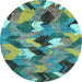 Round Abstract Light Blue Modern Rug, abs2536lblu