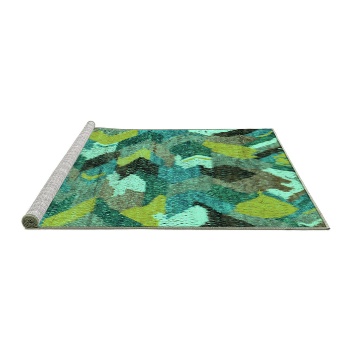 Sideview of Machine Washable Abstract Turquoise Modern Area Rugs, wshabs2536turq