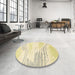 Round Machine Washable Abstract Sun Yellow Rug in a Office, wshabs2537