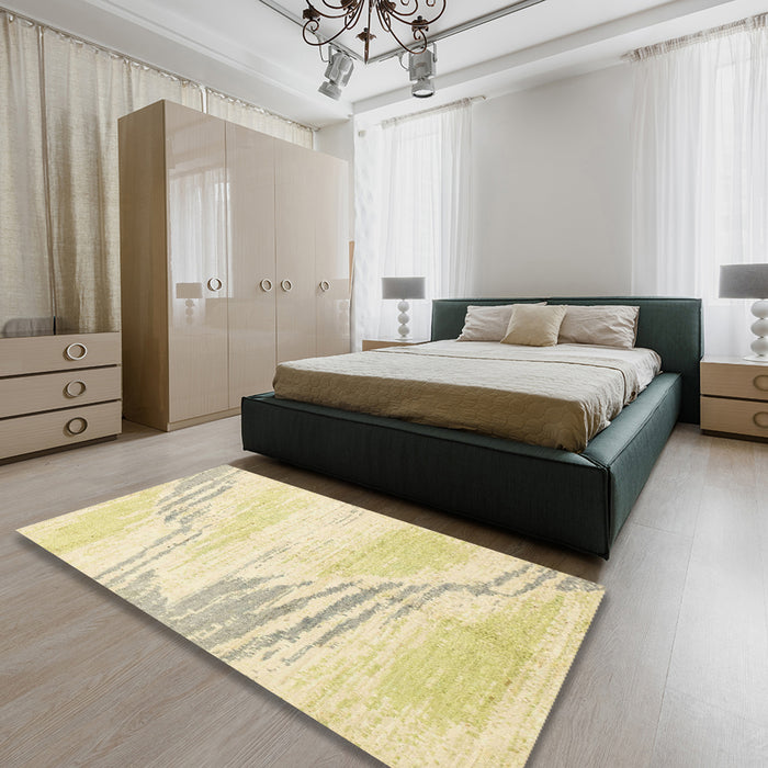Machine Washable Abstract Sun Yellow Rug in a Bedroom, wshabs2537