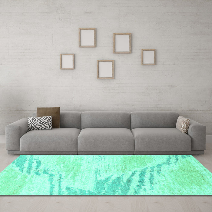 Machine Washable Solid Turquoise Modern Area Rugs in a Living Room,, wshabs2537turq