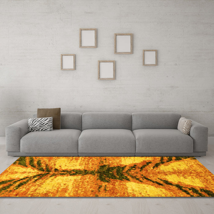 Machine Washable Abstract Yellow Modern Rug in a Living Room, wshabs2538yw