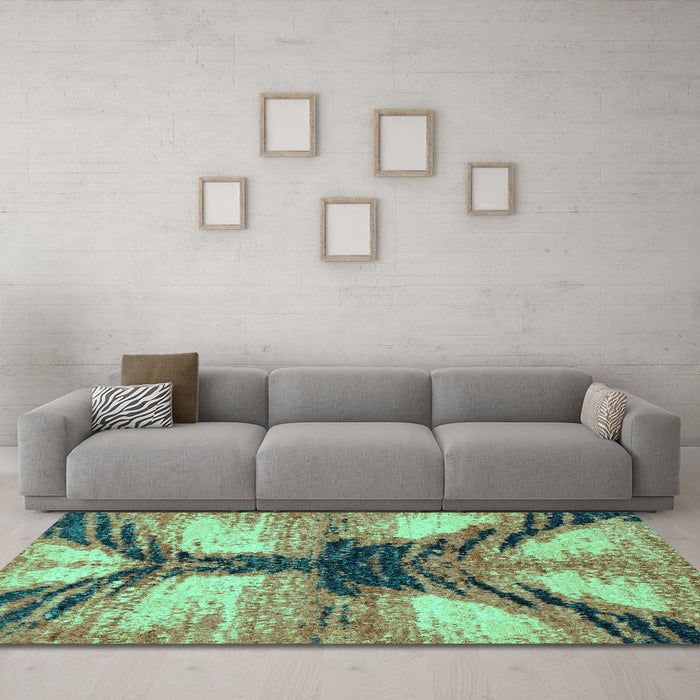 Machine Washable Abstract Turquoise Modern Area Rugs in a Living Room,, wshabs2538turq