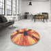 Round Abstract Fire Brick Red Modern Rug in a Office, abs2538