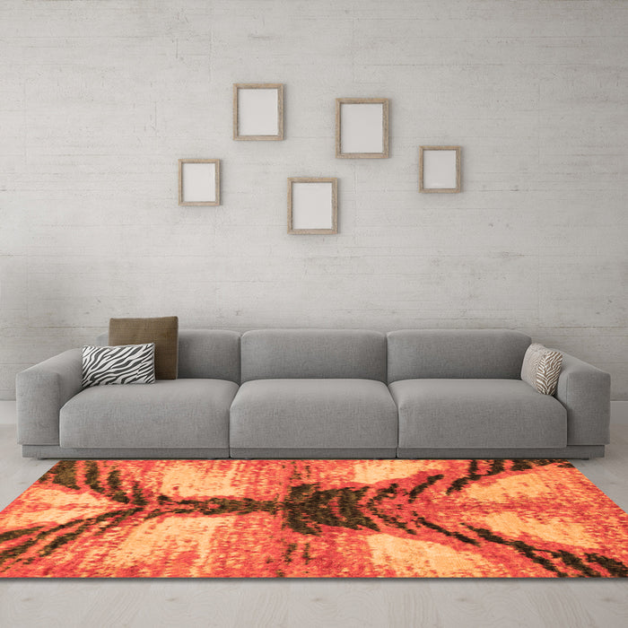 Machine Washable Abstract Orange Modern Area Rugs in a Living Room, wshabs2538org