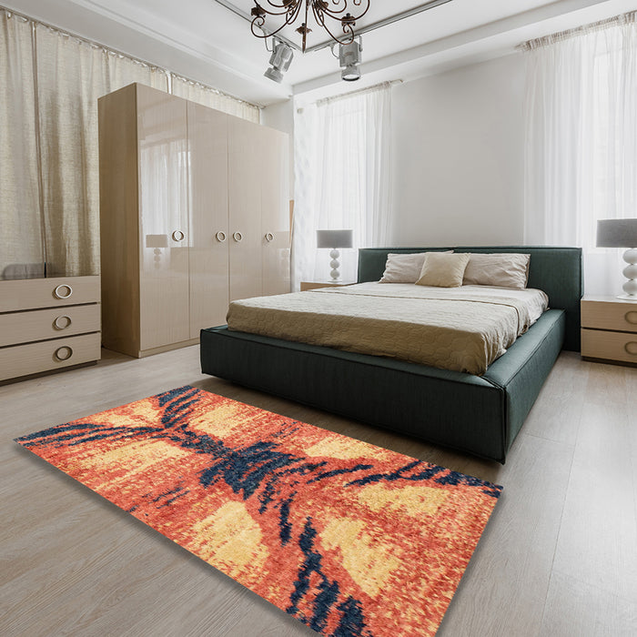 Machine Washable Abstract Fire Brick Red Rug in a Bedroom, wshabs2538