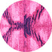 Round Machine Washable Abstract Pink Modern Rug, wshabs2538pnk