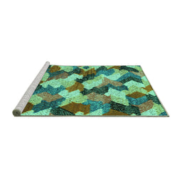Sideview of Machine Washable Abstract Turquoise Modern Area Rugs, wshabs2539turq