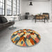 Round Abstract Metallic Gold Modern Rug in a Office, abs2539