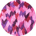 Round Machine Washable Abstract Pink Modern Rug, wshabs2539pnk