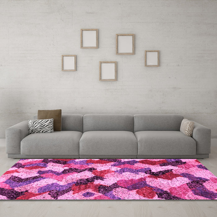 Machine Washable Abstract Pink Modern Rug in a Living Room, wshabs2539pnk