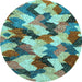 Round Abstract Light Blue Modern Rug, abs2539lblu