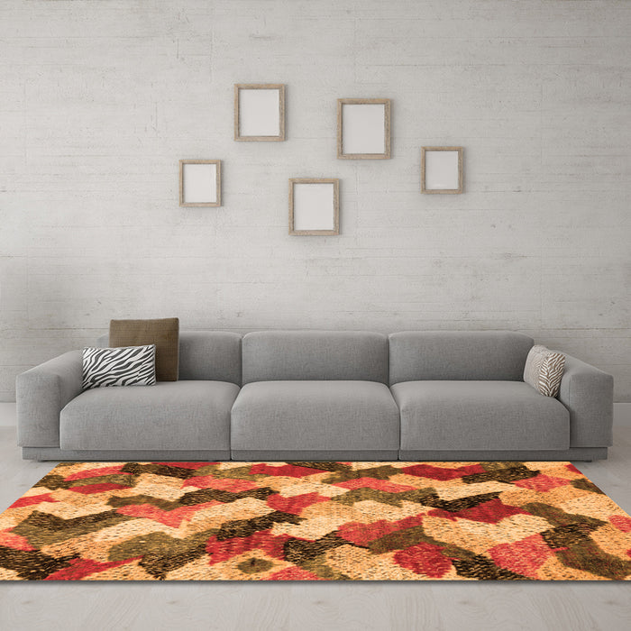 Machine Washable Abstract Orange Modern Area Rugs in a Living Room, wshabs2539org
