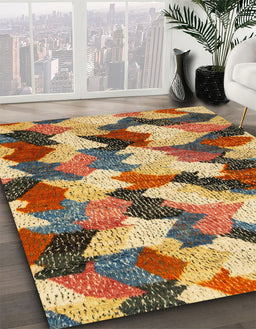 Machine Washable Abstract Metallic Gold Rug in a Family Room, wshabs2539
