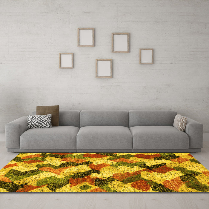 Machine Washable Abstract Yellow Modern Rug in a Living Room, wshabs2539yw