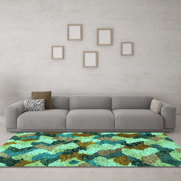 Machine Washable Abstract Turquoise Modern Area Rugs in a Living Room,, wshabs2539turq