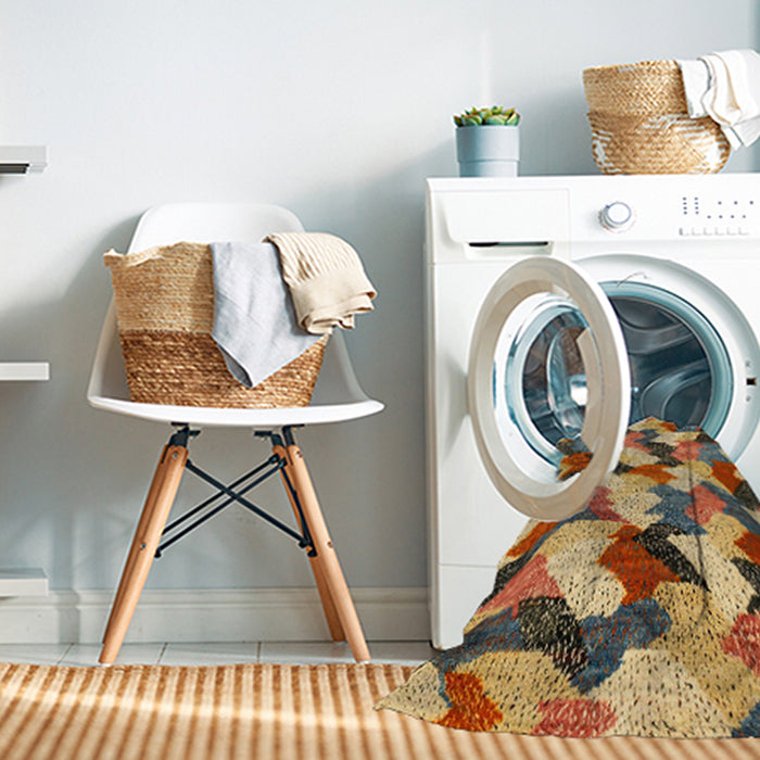 Machine Washable Abstract Metallic Gold Rug in a Washing Machine, wshabs2539