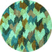 Round Machine Washable Abstract Turquoise Modern Area Rugs, wshabs2539turq