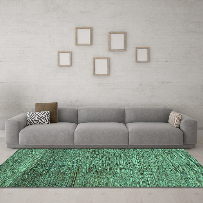 Machine Washable Abstract Turquoise Modern Area Rugs in a Living Room,, wshabs253turq