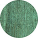 Round Machine Washable Abstract Turquoise Modern Area Rugs, wshabs253turq