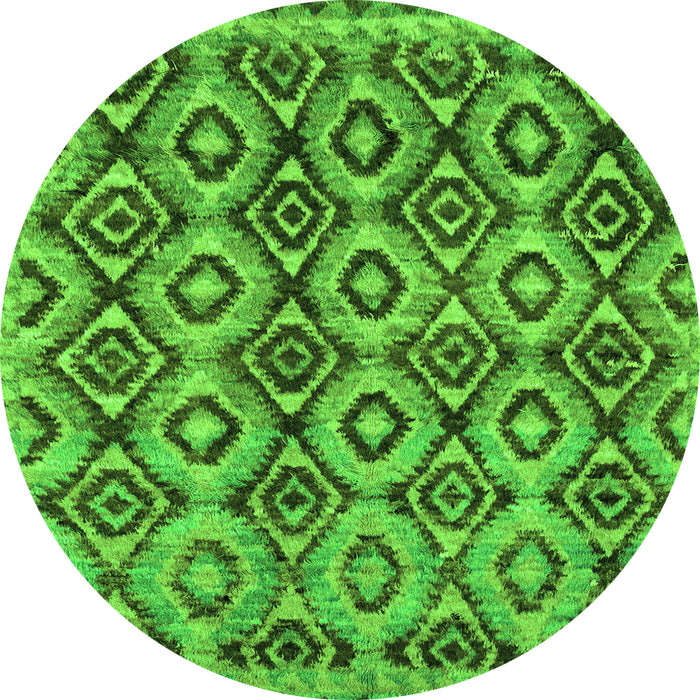 Round Machine Washable Abstract Green Modern Area Rugs, wshabs2540grn