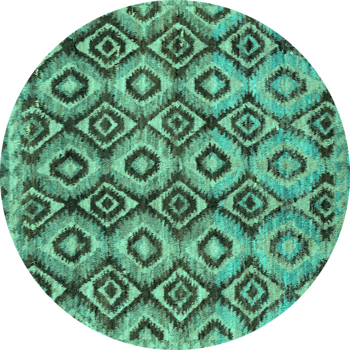 Round Machine Washable Abstract Turquoise Modern Area Rugs, wshabs2540turq