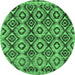 Round Machine Washable Abstract Emerald Green Modern Area Rugs, wshabs2540emgrn