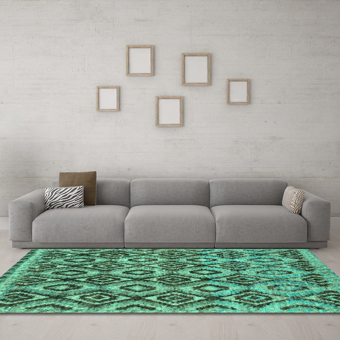 Machine Washable Abstract Turquoise Modern Area Rugs in a Living Room,, wshabs2540turq
