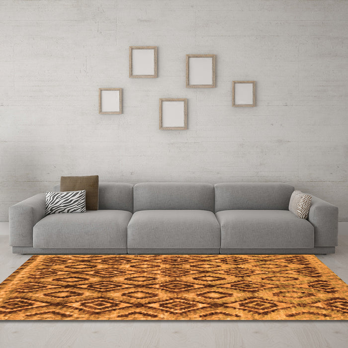 Machine Washable Abstract Orange Modern Area Rugs in a Living Room, wshabs2540org