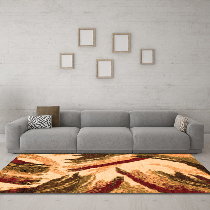 Machine Washable Abstract Orange Modern Area Rugs in a Living Room, wshabs2541org