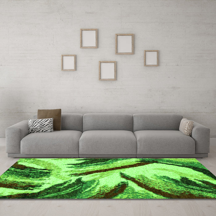 Machine Washable Abstract Green Modern Area Rugs in a Living Room,, wshabs2541grn