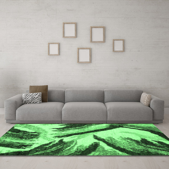 Machine Washable Abstract Emerald Green Modern Area Rugs in a Living Room,, wshabs2541emgrn