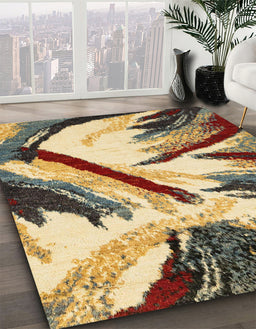 Machine Washable Abstract Chrome Gold Yellow Rug in a Family Room, wshabs2541