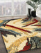 Machine Washable Abstract Chrome Gold Yellow Rug in a Family Room, wshabs2541