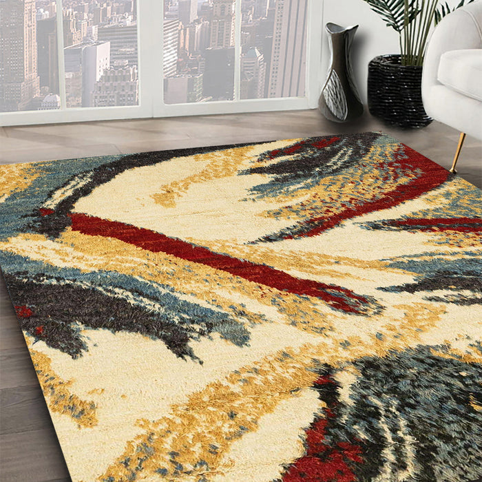 Machine Washable Abstract Chrome Gold Yellow Rug in a Family Room, wshabs2541