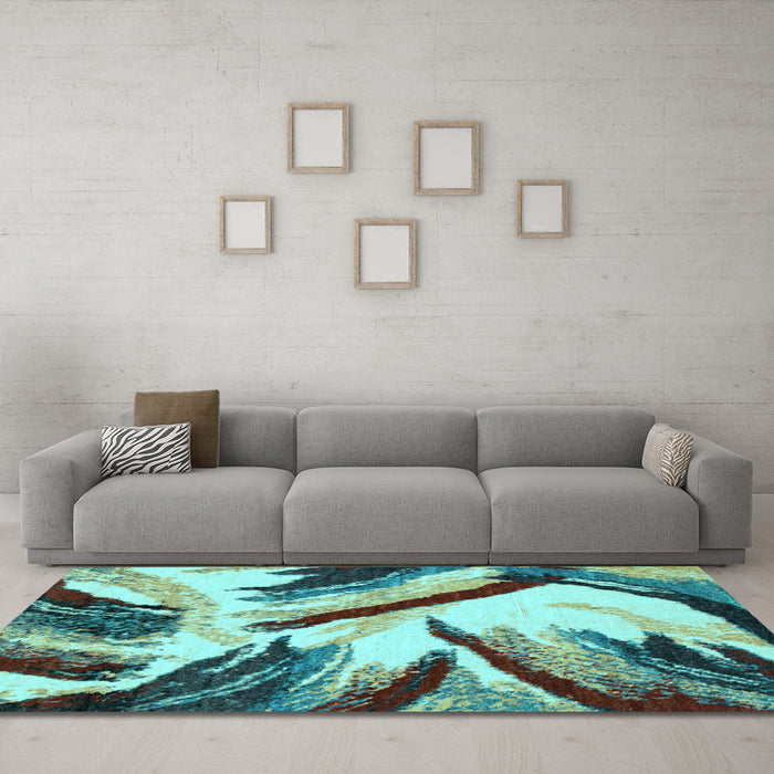 Machine Washable Abstract Light Blue Modern Rug in a Living Room, wshabs2541lblu