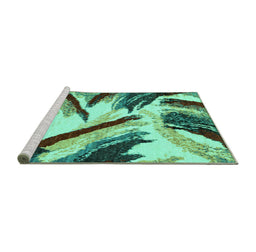 Sideview of Machine Washable Abstract Turquoise Modern Area Rugs, wshabs2541turq