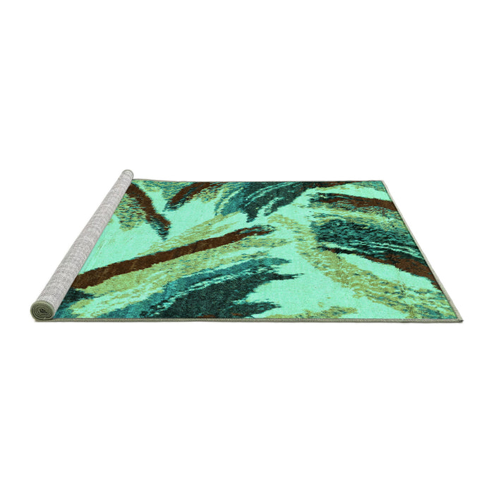 Sideview of Machine Washable Abstract Turquoise Modern Area Rugs, wshabs2541turq
