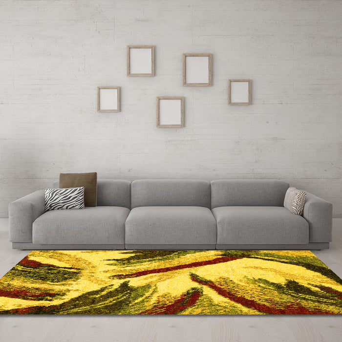 Machine Washable Abstract Yellow Modern Rug in a Living Room, wshabs2541yw