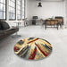 Round Abstract Chrome Gold Yellow Modern Rug in a Office, abs2541