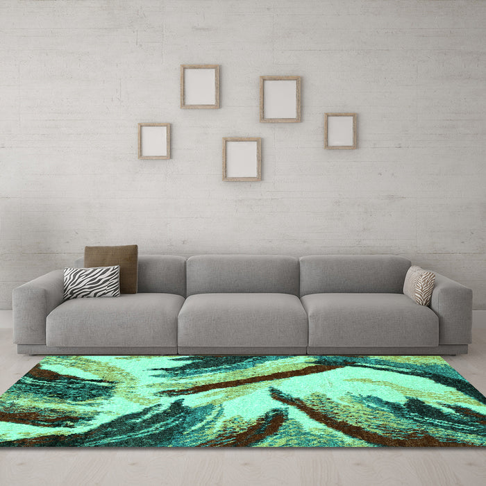 Machine Washable Abstract Turquoise Modern Area Rugs in a Living Room,, wshabs2541turq