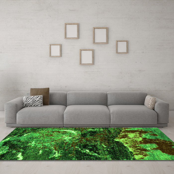 Machine Washable Abstract Green Modern Area Rugs in a Living Room,, wshabs2542grn
