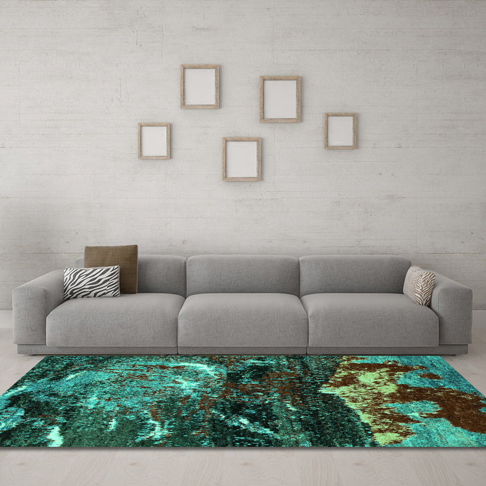 Machine Washable Abstract Turquoise Modern Area Rugs in a Living Room,, wshabs2542turq