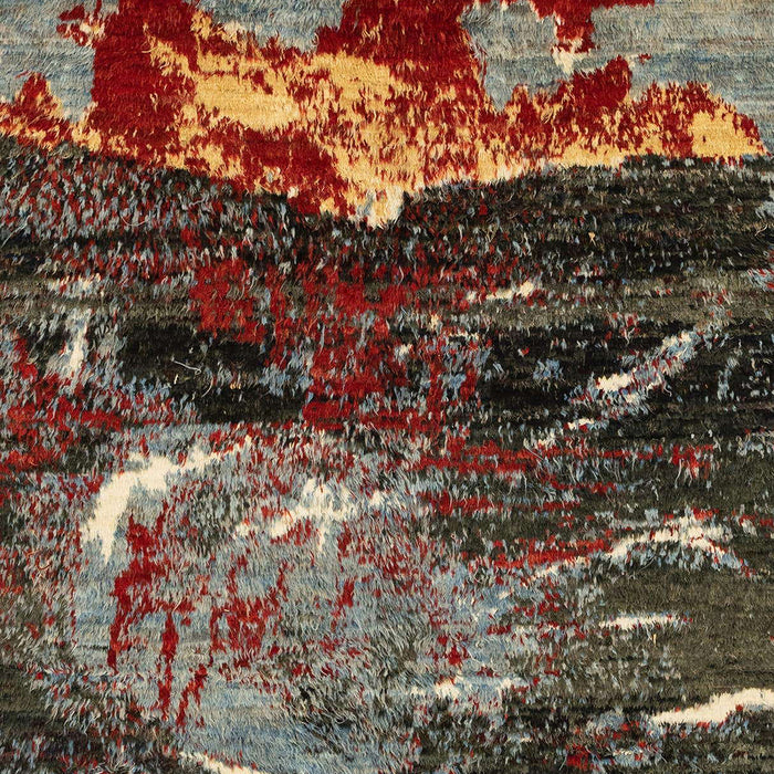 Machine Washable Abstract Vermilion Red Rug, wshabs2542