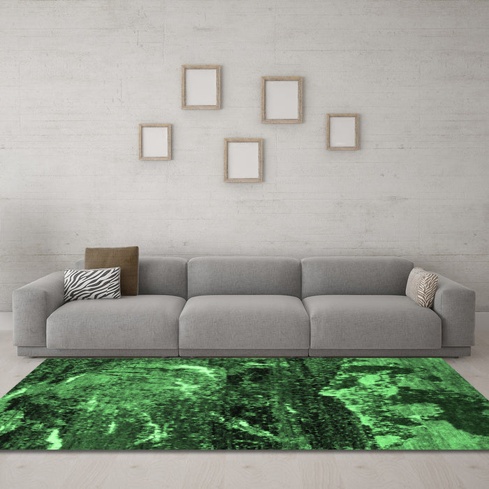 Machine Washable Abstract Emerald Green Modern Area Rugs in a Living Room,, wshabs2542emgrn
