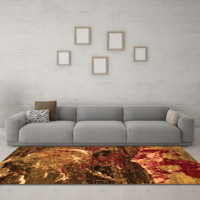 Machine Washable Abstract Orange Modern Area Rugs in a Living Room, wshabs2542org