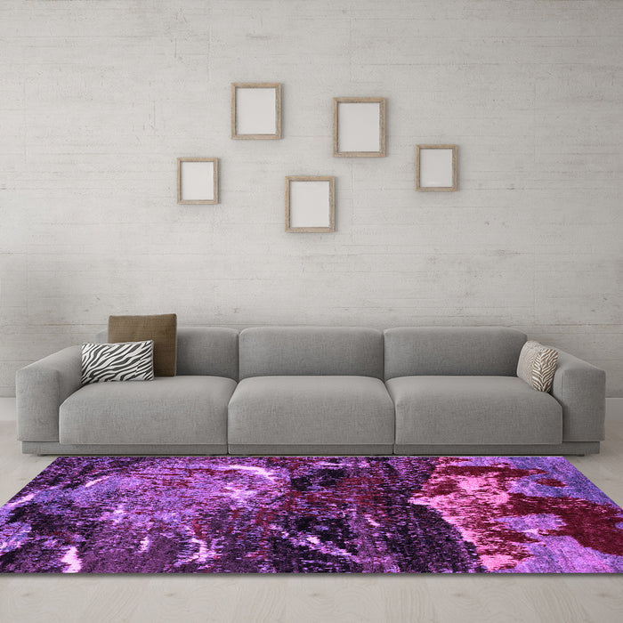 Machine Washable Abstract Purple Modern Area Rugs in a Living Room, wshabs2542pur