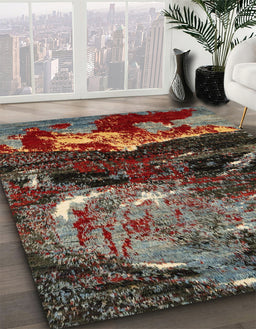 Machine Washable Abstract Vermilion Red Rug in a Family Room, wshabs2542
