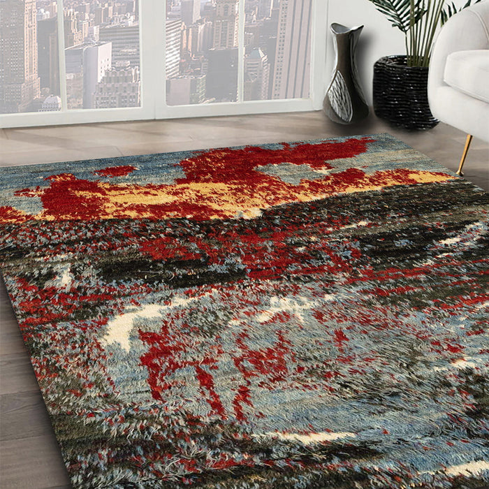 Machine Washable Abstract Vermilion Red Rug in a Family Room, wshabs2542
